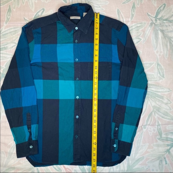 Burberry Other - Burberry Brit Plaid Checkered Pattern Button Up Down Dress Shirt Small Blue Gree